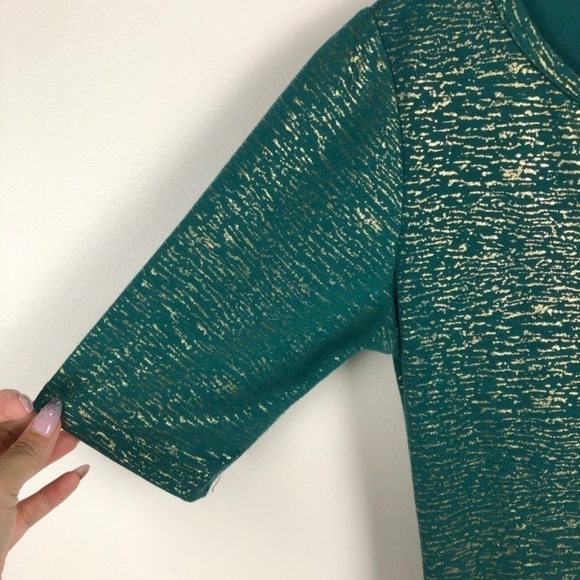 Lularoe Julia green with gold metallic body con dress - Picture 4 of 6